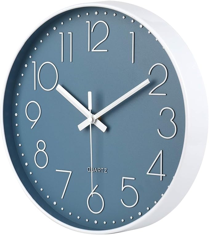 Large Wall Clock Decor for Pool Patio Home Bedroom Living Room (Blue 13.5 Inch)