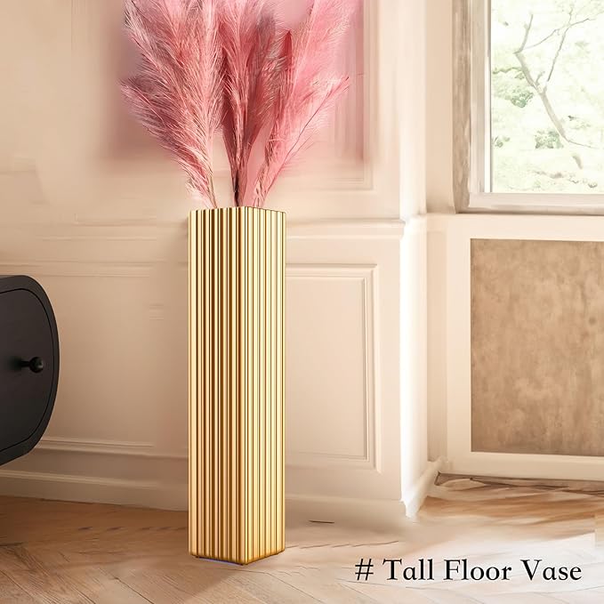 Tall Floor Vase 27.5 Inch Gold Resin Modern Elegant Vase for Entryway Fireplace Decor Lightweight Rectangle Skinny Narrow Centerpiece Sturdy