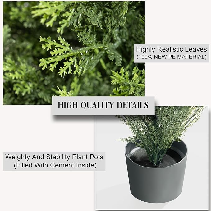 Two 4FT Artificial Topiary Cedar Trees Tall, Outdoors UV Protection Fake Cypress Tree, Realistic 48IN Pine Potted Plants for Patio, Home Porch, Doorway Decor
