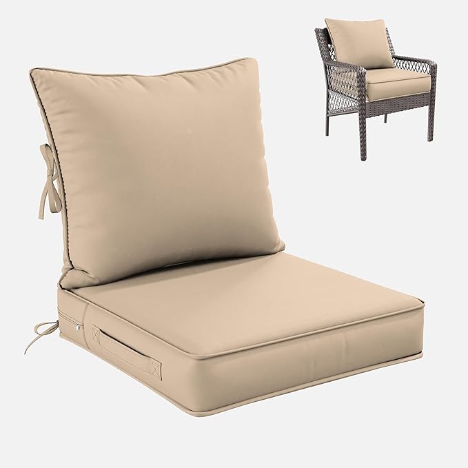 Premium Outdoor Seat Cushion Chair Cushions for Patio Furniture 22 L X 22 W X 4 H Waterproof & Fade Resistant Deep Seat and Backrest Cushion Set with Removable Covers for Chair, Sofa