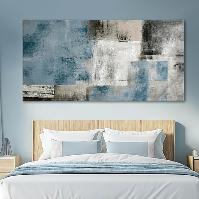 SDYA Blue Wall Art Abstract Canvas Wall Art Navy Wall Decor Wall Decorations for Girl Room Hand Painted Pictures for Bedroom Home Decor Living Room 29x58 In