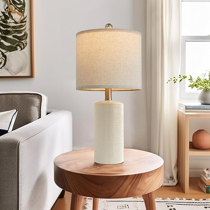 20.25/inch Modern Ceramic Table lamp Set of 2 Small Farmhouse Bedside lamp Creamy-White Nightstand Lamp End Table Lamps for Living Room Bedroom Study Office AMZ-T1109WH0