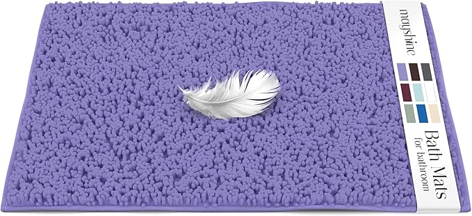 MAYSHINE Plush Shaggy Chenille Bath Mat | Extra Soft, Super Absorbent, Non-Slip Bathroom Rug | Fluffy Microfiber, Area Rug Sets for Bathroom Floor, Kitchen, Living Room | 39"x24" | Lavender