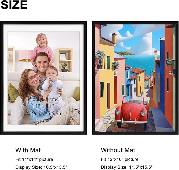 Giftgarden Black 12x16 Picture Frames Set of 4, Matted to 11x14 Picture with Mat or 16x12 Artwork Without Mat, Wall or Tabletop Display.