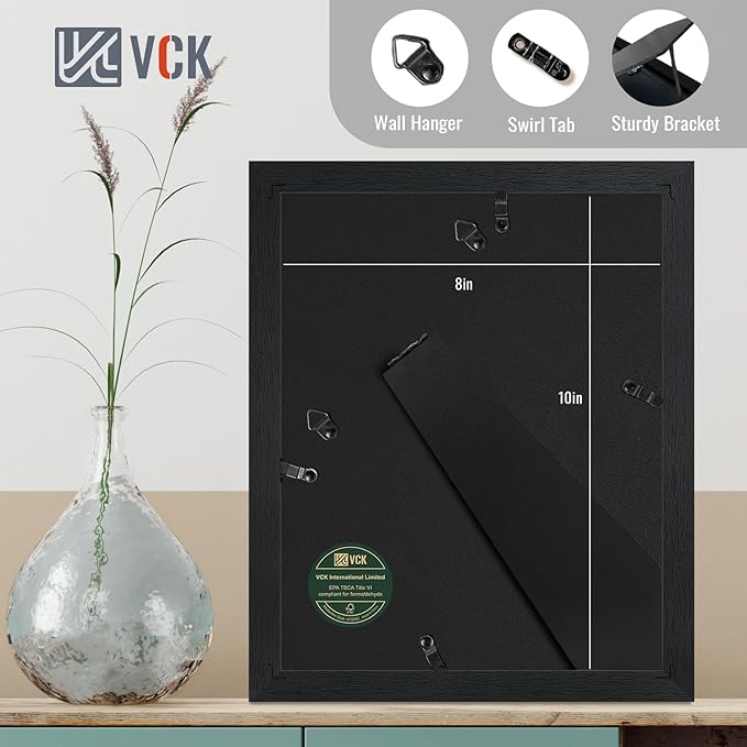 VCK Picture Frame 8×10 Inch Display Picture 5x7 with Mat or 8×10 without Mat Set of 2 Photo Frame with High Definition Real Glass Front Display Tabletop and Wall Mounting Black