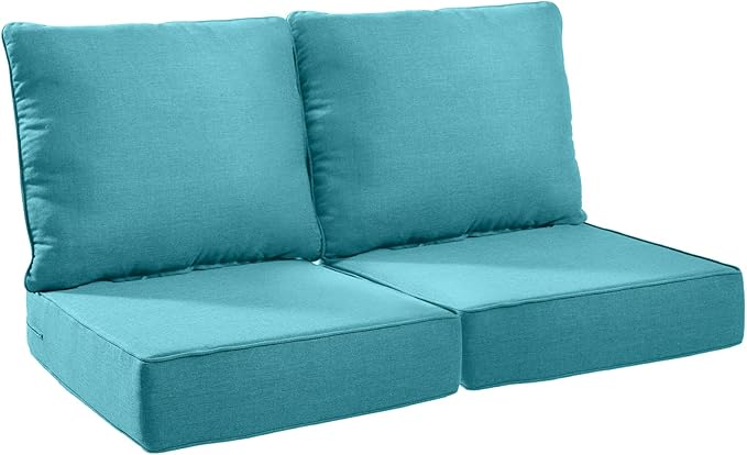 Patio Cushions for Outdoor Furniture - 24×24 Inches High Back and Deep Seating Outdoor Cushion for Patio Chairs Sofa Couch Loveseat Water Resistant(Teal/2 Set/No Button)