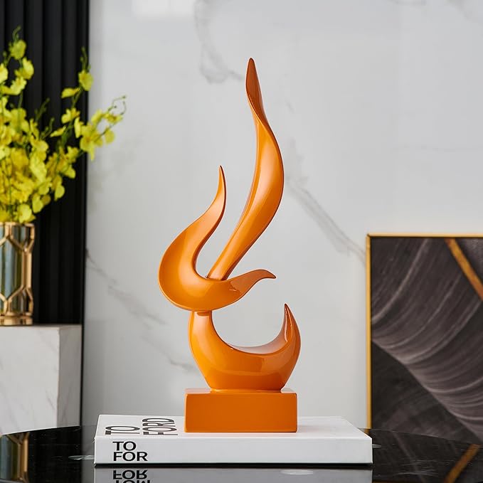 FJS Orange Decor Modern Flame Statue Decorations for Living Room, 15.3" H Resin Sculptures Home Décor Accents, Abstract Art Sculpture for Shelf Dining Room Office Coffee Table Centerpiece