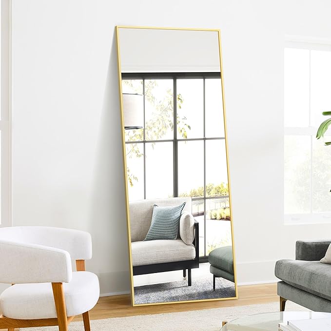 Full Length Mirror, Gold Standing Mirror, 70"x24" Full Body Mirror with Standing, Free Standing, Wall Mirror with Aluminum Alloy Frame, Large Floor Mirror for Bedroom Living Room Dressing Room