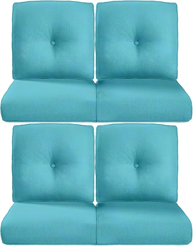 22x25/22x24 Outdoor Chair Cushions Set of 4 - Heavy Duty High Back Replacement Zippered Cushion for Patio Furniture Dining Gliding Rocking Chairs Loveseat L-Shape Sofa - Turquoise/Button