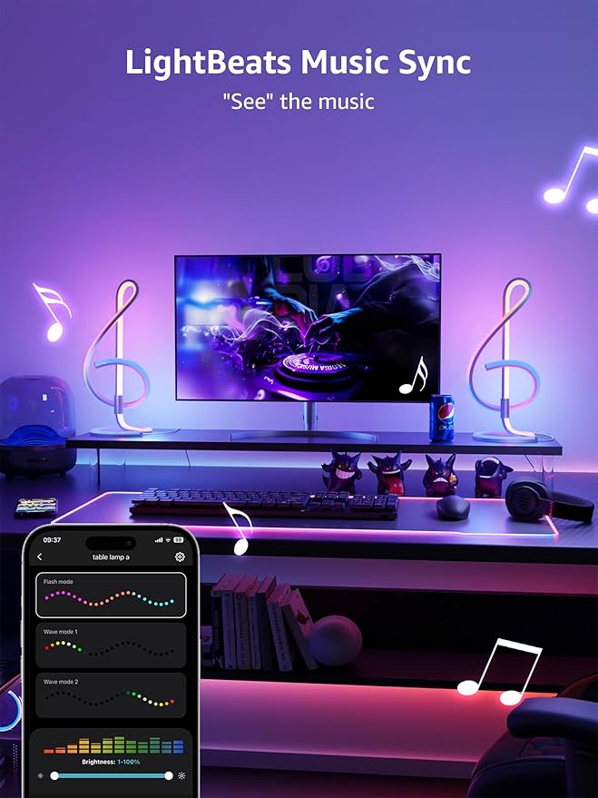Lepro TB2 AI Smart Table Lamp, RGB+IC Addressable LED Lamp Alexa Google Enable, APP Control Color Changing Modern Spiral Lamp No Remote, Music Sync, AI Generated Lighting LLM,2.4 GHz WiFi/Bluetooth