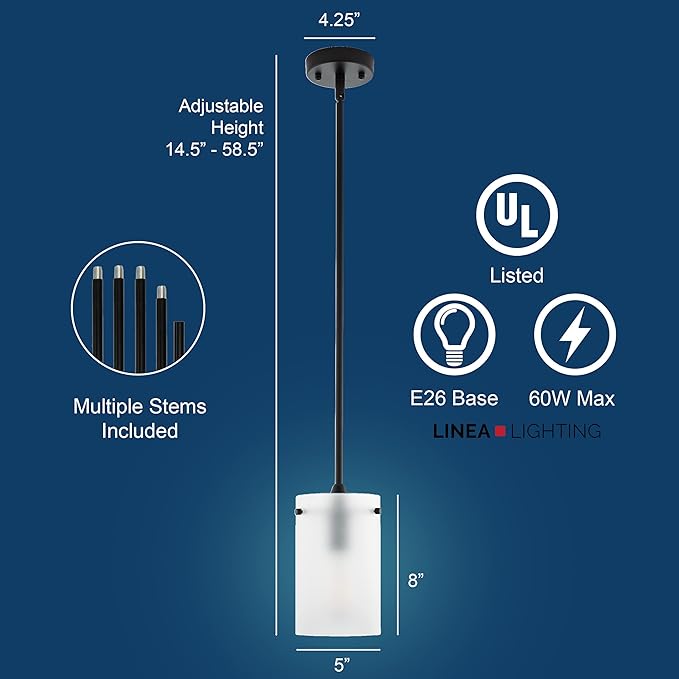 Linea di Liara Effimero Modern Matte Black Pendant Light Fixtures Over Kitchen Island Sink Lighting Ceiling Hanging Farmhouse Mini Metal Industrial Pendant Lighting Medium Frosted Glass Shade