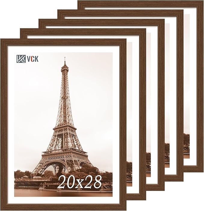 VCK 20x28 Picture Frame 5 Pack, Brown Wood Poster Frame with Exclusive Wood Grain, Wall Hanging