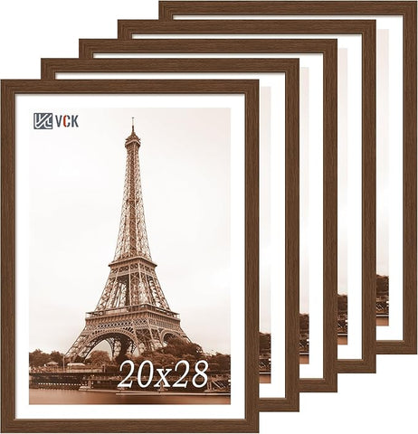 VCK 20x28 Picture Frame 5 Pack, Brown Wood Poster Frame with Exclusive Wood Grain, Wall Hanging