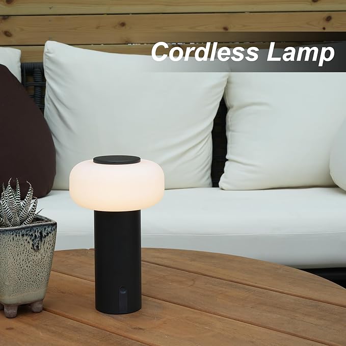 Shower Lamp Waterproof, Outdoor Cordless Table Lamp Rechargeable, Portable Battery Operated Lamp, Touch Dimmable Night Light for Bedroom/Patio/Dinning/Camping (Black)