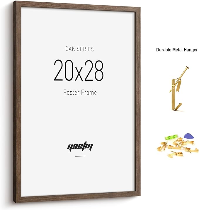 Yaetm 20x28 Picture Frame - Brown Walnut, Solid Wood 20x28 Poster Frame for Picture & Art Print, Lightweight, Horizontal and Vertical Wall Hanging for Photo Gallery (2 Pack, Walnut)