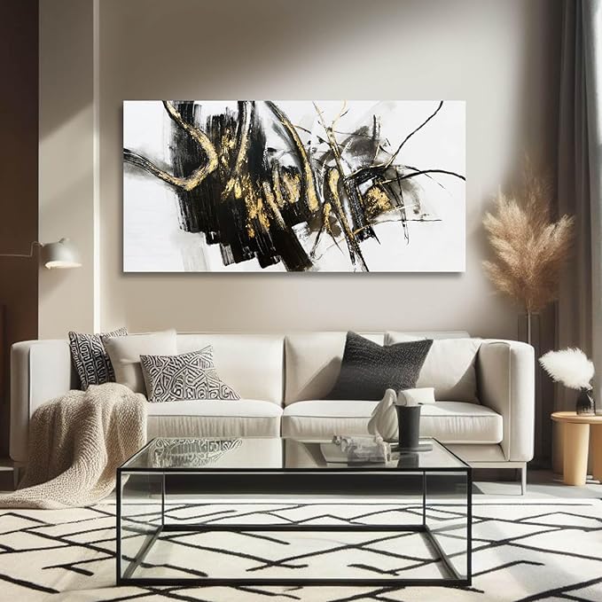 WINKAILIN Black and Gold Abstract Canvas Wall Decor Graffiti Wall Art Living Room Wall Decorations Canvas Prints Office Home Hanging Decor 24x48 Inch