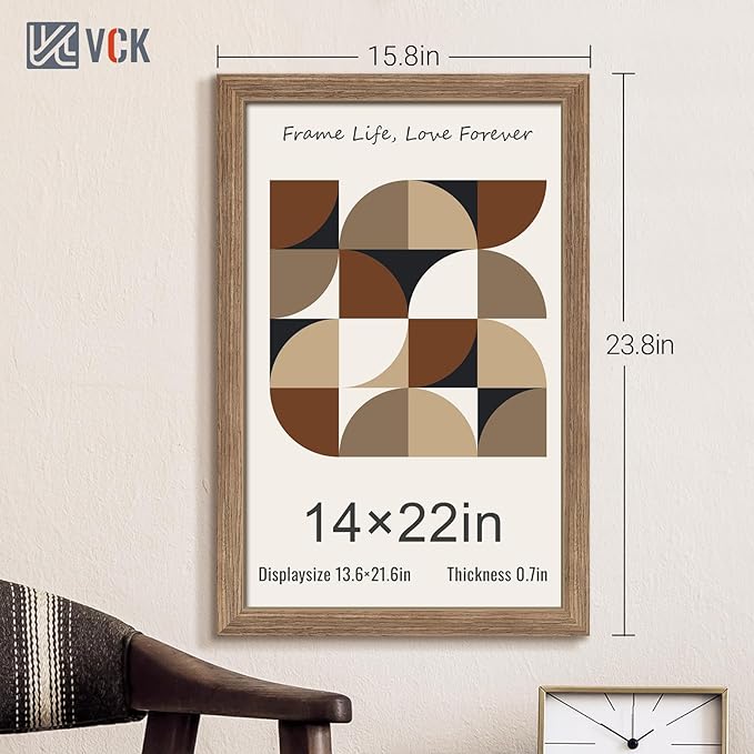 VCK 14x22 Picture Frame 5 Pack - Brown Walnut, Natural Textured Solid Wood Frame, Wall Gallery Frame
