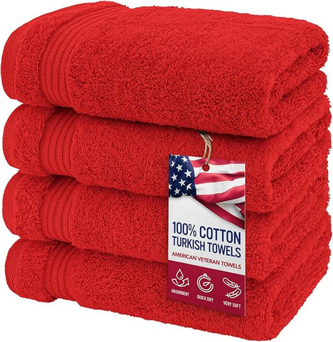 American Veteran Towel, Hand Towels for Bathroom Set of 4, 100% Cotton Turkish Hand Towel Sets Clearance Prime, Soft Drying Hand Face Towels, Red Hand Towels