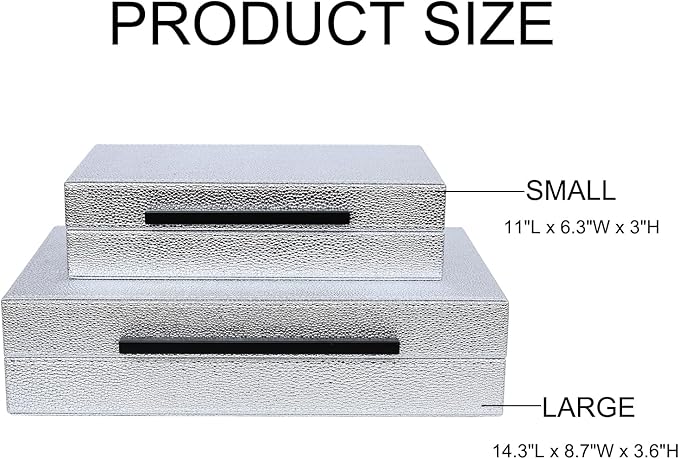 Silver Decorative box Set of 2 Faux Leather Decorative Boxes,Large Nesting Storage Decorative Boxes with Lids for Modern Home Decor Stacking Jewelry Box Organizer