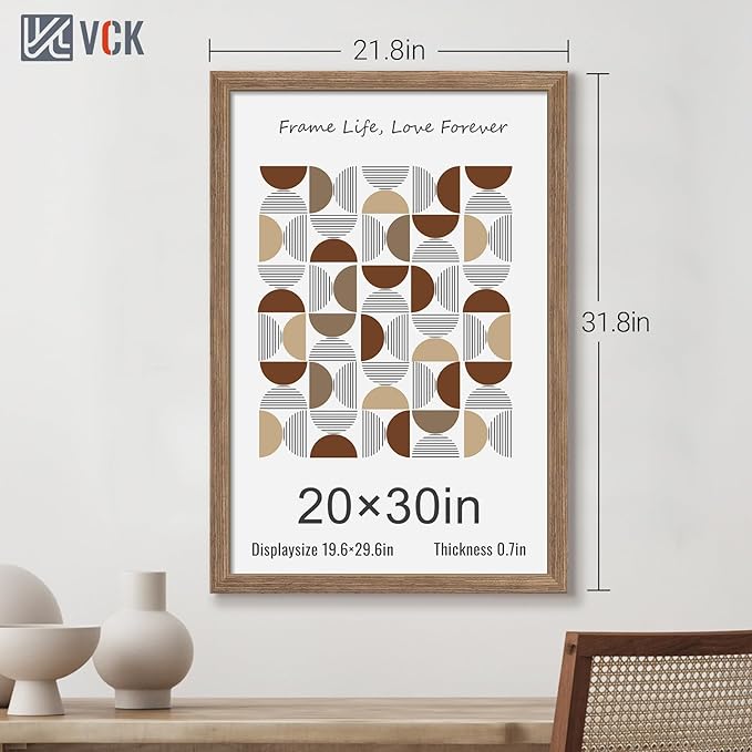 VCK 20x30 Frame 5 Pack - Brown Walnut, Natural Textured Solid Wood Poster Picture Frame, Wall Mounting Hanging