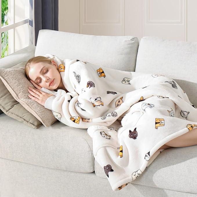 Touchat Wearable Blanket Hoodie, Oversized Sherpa Blanket Sweatshirt for Women with Hood Pocket and Sleeves, Super Soft Warm Plush Hooded Blanket for Adult One Size Fits All (Animal)