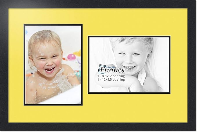 ArtToFrames Collage Photo Frame Double Mat with 2 - 8.5x12 Openings and Satin Black Frame