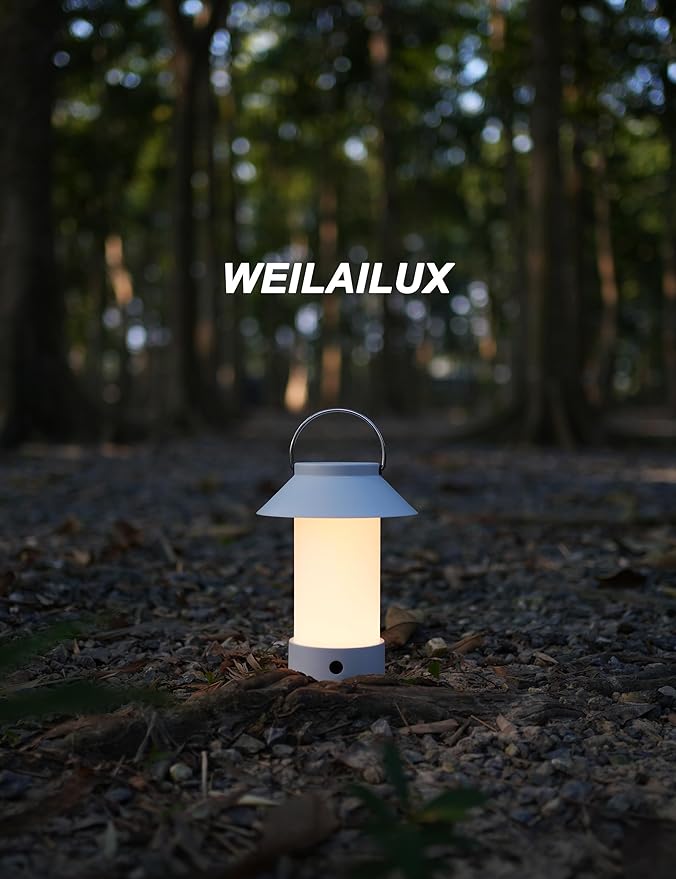 Rechargeable Outdoor Lantern Waterproof, Dimmable Warm White & Flickering Flame Mood Light, Portable Cordless Table Lamp for Patio/Camping/Shower/Emergency Power Outage (Khaki)