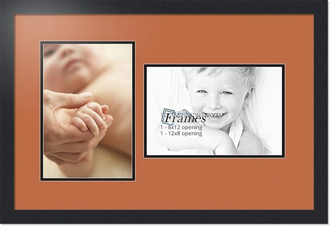 ArtToFrames Collage Photo Frame Double Mat with 2 - 8x12 Openings and Satin Black Frame
