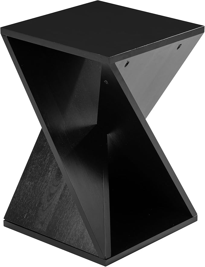 Farmhouse End Table Square Solid Wood Pedestal Side Table Rustic Plant Stand with Twisted Design for Living Room, Bedroom, Office, Black