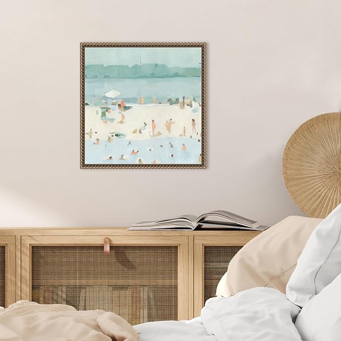 Amanti Art Framed Canvas Wall Art 16x16 Sea Glass Sandbar I by Emma Scarvey, Framed Wall Art Canvas, Abstract Artwork, Traditional Decor, Small Poster Painting for Living Room, Bedroom, Bathroom,