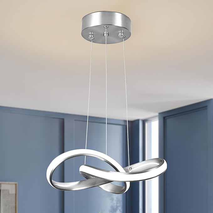 Modern LED Pendant Light Fixture Contemporary Round Ring Chandelier Nickel with 4500K and 59in Height Adjustable Hanging Lamp for Kitchen Island Hallway Foyer Closet Corridor