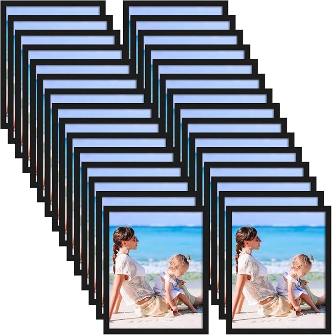 CRUGLA 30 Packs 8x10 Magnetic Picture Frames for Refrigerator, Modified Sheet with Self Adhesive Backing, Black 8 by 10 Photo Craft Frame Set Glass Window Door Cubicle, (WACX230315)