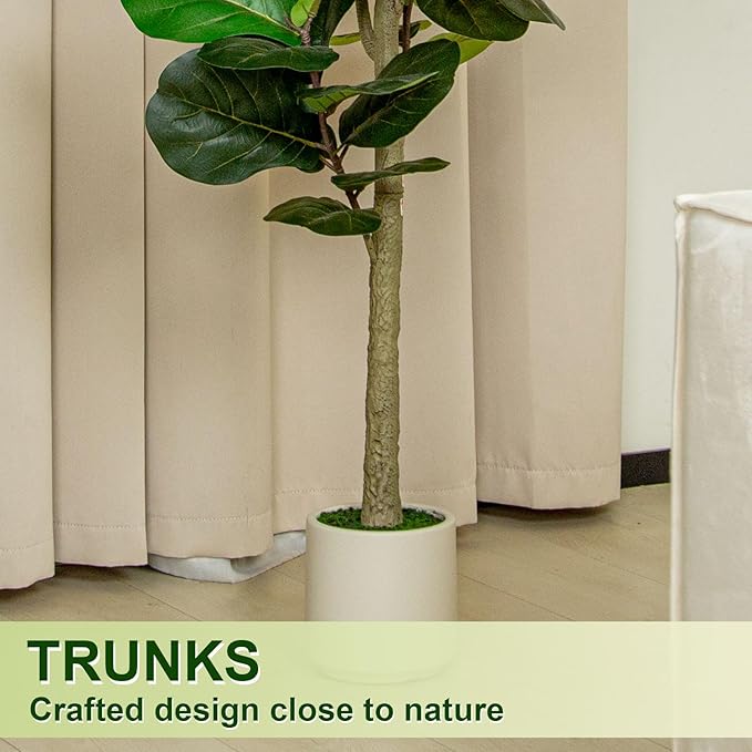 6FT Faux Fiddle Leaf Fig Tree with 7 inch White Planter Pot, Artificial Floor Plant, Indoor and Outdoor Fake Plants for Home Office Decor