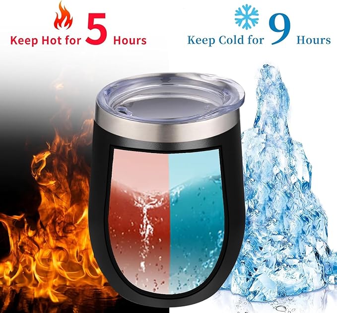 12oz/6 Pack Wine Tumbler Glasses with Lid Stemless Double Wall Vacuum Stainless Steel Travel Tumbler Keeping Cold & Hot for Wine,Coffee,Cocktails,Christmas Drinks-Family and Gifts (Multi color-dark)