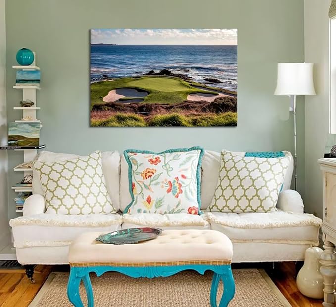 chenchenArt California Coastline Golf Course Wall Art Prints USA Golf Course Canvas Wall Decor for Living Room Bedroom Bathroom Home Decorations Painting Framed Ready to Hang(24''H x 36''W)