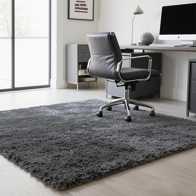 5x8 Grey Fluffy Area Rugs for Bedroom, Soft Indoor Plush Rug for Living Room, Large Furry Fuzzy Shag Floor Carpet for Kids Nursery Boys Room Dorm Classroom Home Office Decor Mat