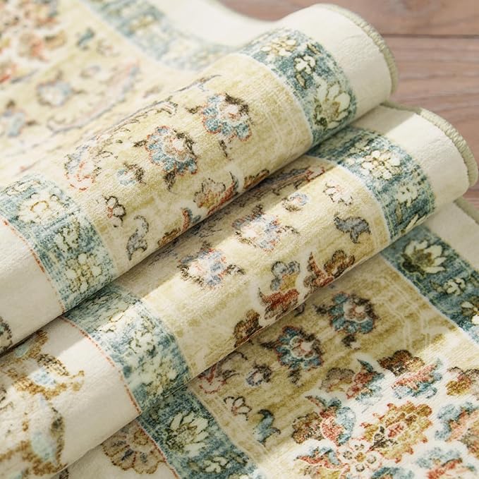 jinchan Area Rug 2x3 Washable Vintage Floral Rug Indoor Entryway Non-Slip Door Mats Soft Carpet for Living Room Bedroom Bathroom Home Office Cream