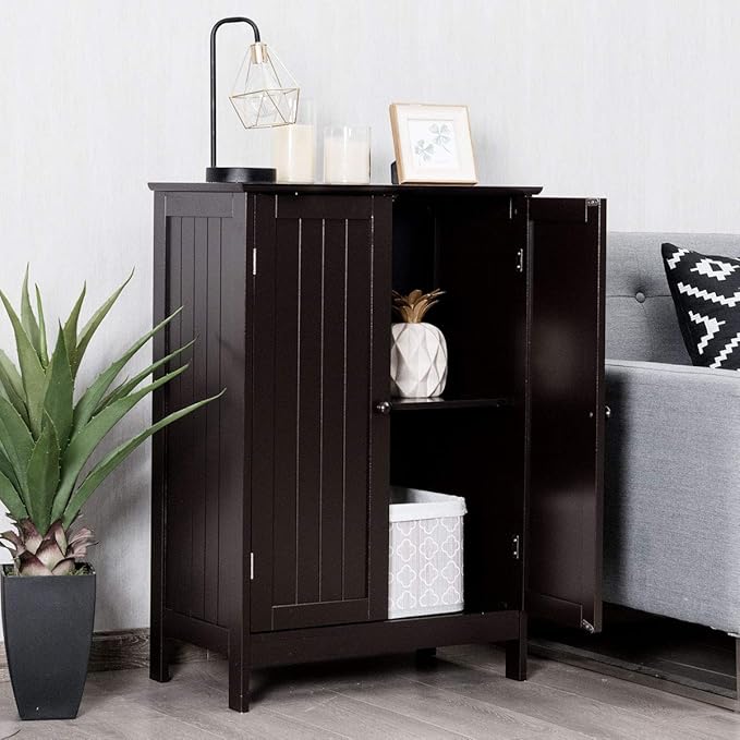 GLACER Bathroom Floor Cabinet, Wooden Storage Cabinet with Double Doors, Suitable for Bathroom, Living Room, Entryway, 23.5 x 14 x 34 inches (Brown)