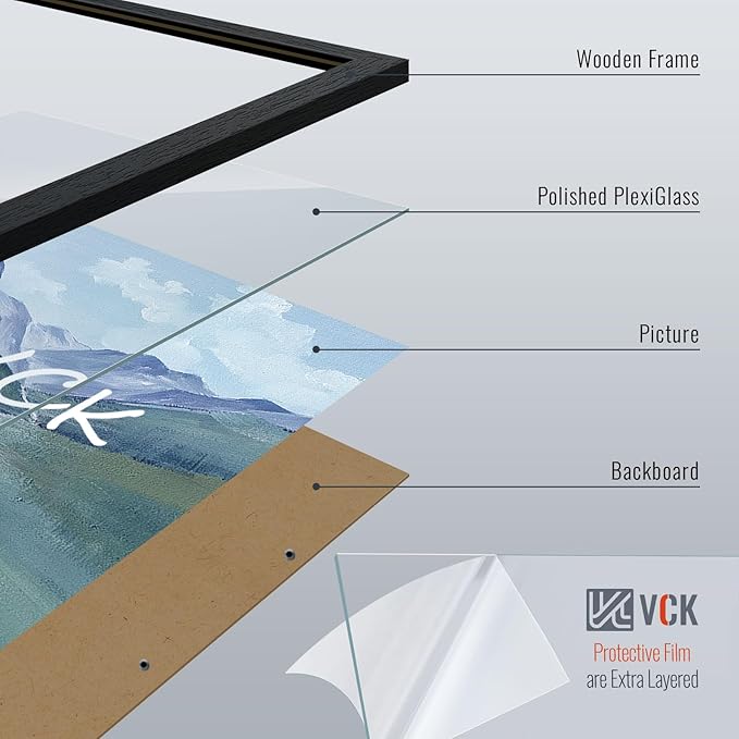 VCK 14x24 Poster Frame Set of 4 - Black, Gallery-Quality Wood Picture Frames, 1.1-Inch Wide Border, Polished Plexiglass, Vertical or Horizontal Wall Display for Photo/Art/Prints, Black