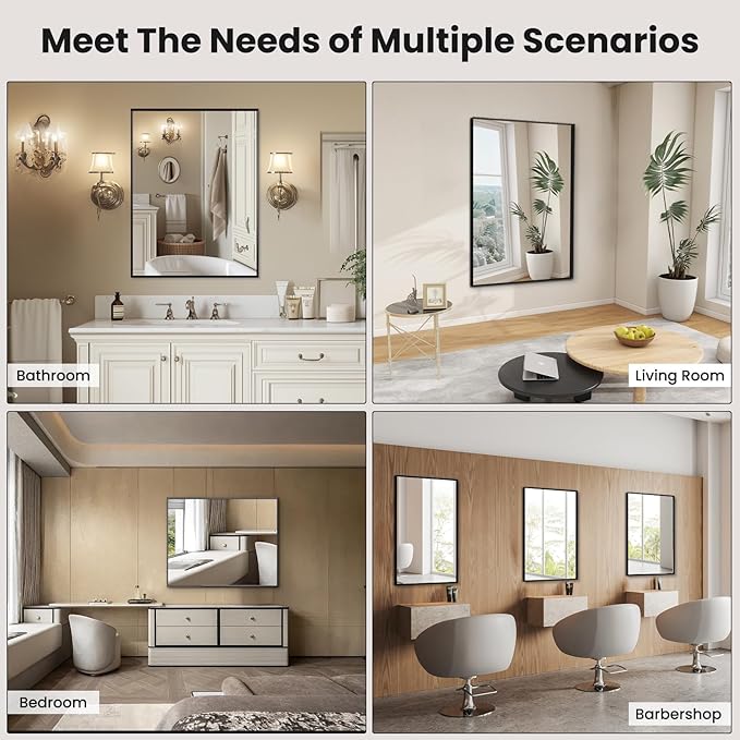 LOAAO Black Bathroom Mirror 55"X30" for Wall, Rectangle Bathroom Vanity Mirror, Tempered Glass, Hangs Vertically or Horizontally, Easy to Install, Modern Design