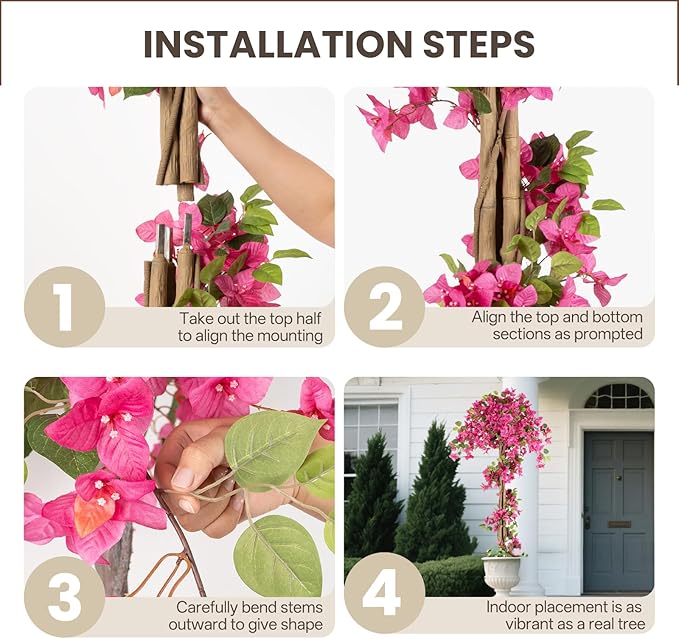 Romantic Season 6FT Artificial Bougainvillea Tree, Faux Silk Bougainvillea Plant with Pot for Indoor Outdoor Decor, Tall Fake Tropical Tree for Home, Office, Patio, Balcony, Wedding Decoration