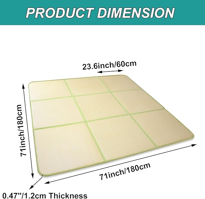 MYOYAY Large Japanese Tatami Mat 71x 71in Large Summer Breathable Sleeping Mat Foldable Rattan Floor Mat Non-Slip Memory Foam Stitching Carpet Crawling Mats Living Room Bedroom Playroom Yoga