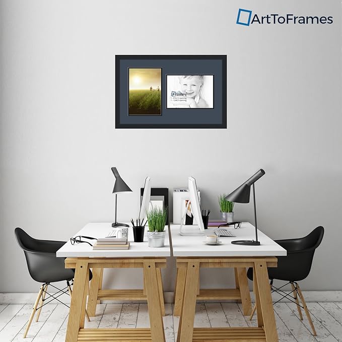 ArtToFrames Collage Photo Frame Double Mat with 2 - 8.5x12 Openings and Satin Black Frame