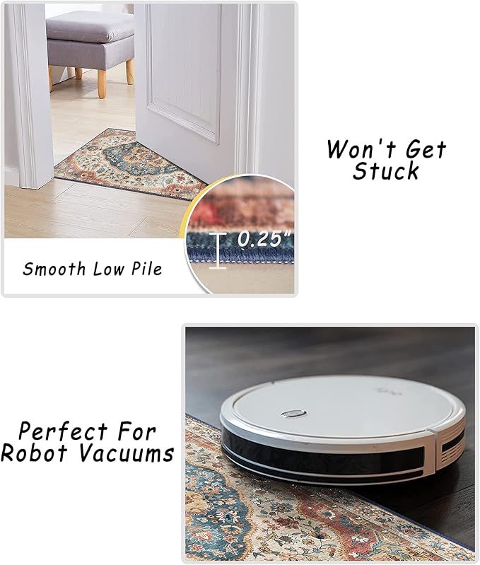 vivorug Runner Rug 2x10 Machine Washable Rug with Non-Slip Backing, Ideal for Kitchen Hallway Entryway Laundry Room - Vintage, Durable, Easy Clean, Low Pile Carpet Runner Beige