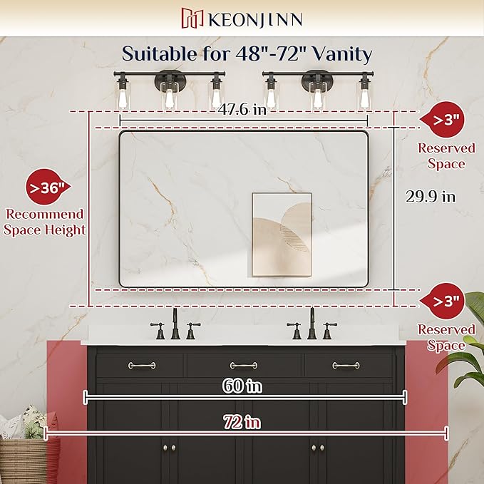 Keonjinn Brushed Gold Bathroom Mirror 48 x 30 Inch Large Rounded Rectangle Vanity Mirror, Brass Gold Wall Mirror with Shatterproof HD Tempered Glass, Decorative Gold Framed Mirror(Horizontal/Vertical)