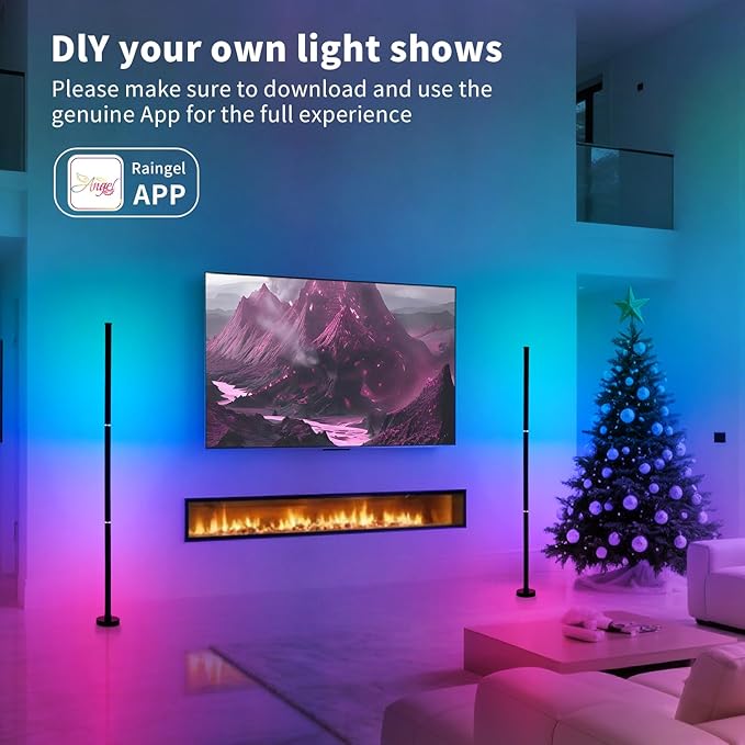 Corner Floor Lamp, Smart RGB Floor Lamp with Music Sync and 16 Million Colors, Color Changing Standing Floor LED Lights for Bedroom Living Room Decor, Ambient Mood Lighting Gaming Black (2 Pack)