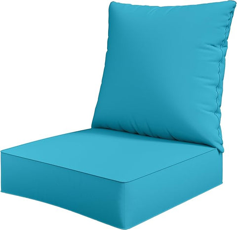 Outdoor Seat Cushion Set 24 x 24 x6.5 Inch Splash-Proof & Fade Resistant Patio Furniture Cushions with Removable Cover Deep Seat & Back Cushion with Straps for Chair Sofa Couch