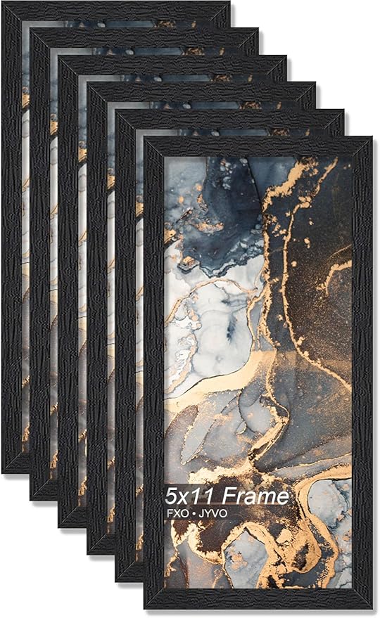 Engineered Wood 5x11 Picture Frame Set of 6, Black Frame for 5 x 11 Inch Picture Poster Photo, Light Weight 5 by 11 Frame with Wood-grain for Wall - 6 Pack/Black/5"x11"