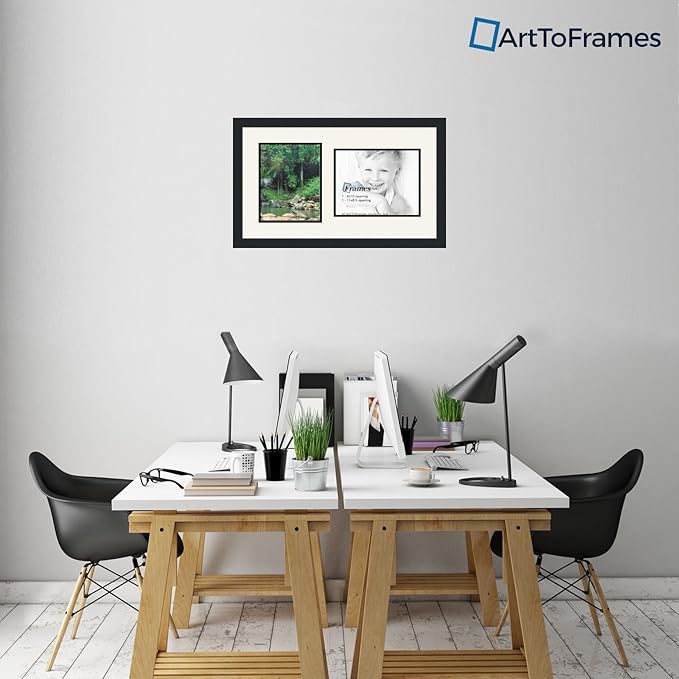 ArtToFrames Collage Photo Frame Double Mat with 1-8.5x11, 8x10 Openings and Satin Black Frame