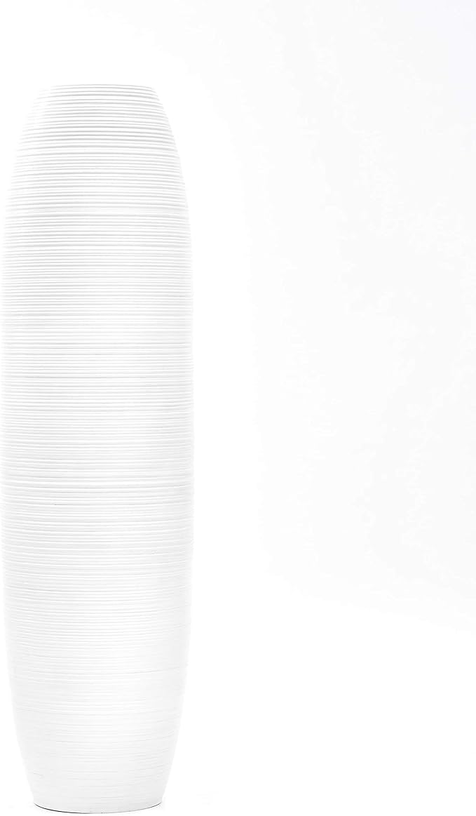 Leewadee Large White Home Decor Floor Vase – Wooden 43 inches Tall Farmhouse Decor Flower Holder for Fake Plant and Pampas Grass